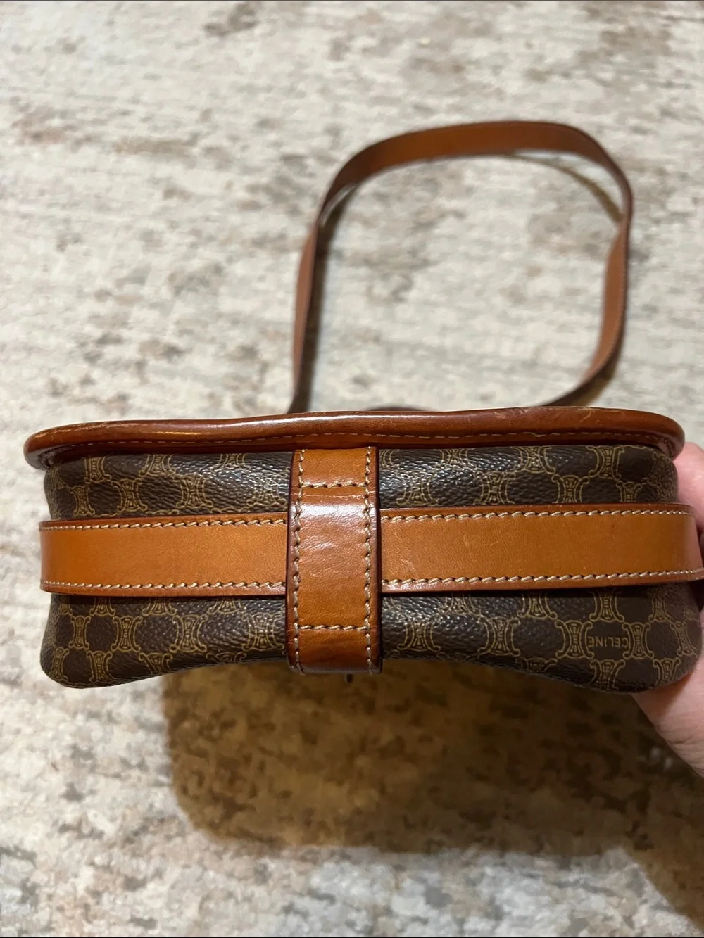 Authentic Celine Brown Monogram Crossbody Bag with Tan Leather Trim - Picture 5 of 16